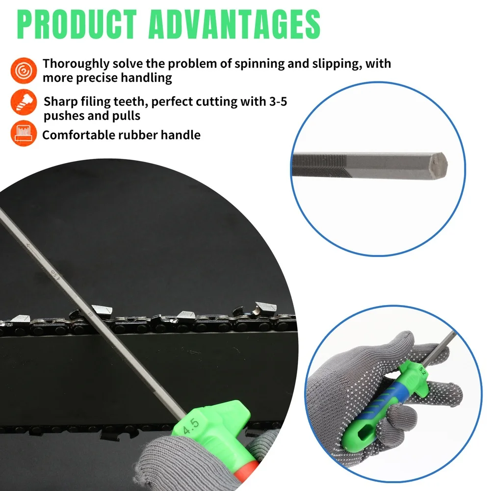 Hexagonal Chainsaw File 3.8mm 4.5mm 5.2mm Steel Sharpening Tool For Power Saw Chain Maintenance Garden Equipment