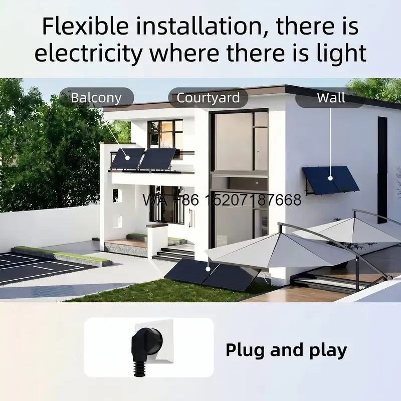 Wmwmnu for LOXENY JJF-ESK800 Pro 800W No Assembly Balcony Solar System 2x450W Panels Micro Inverter Foldable Bracket Plug