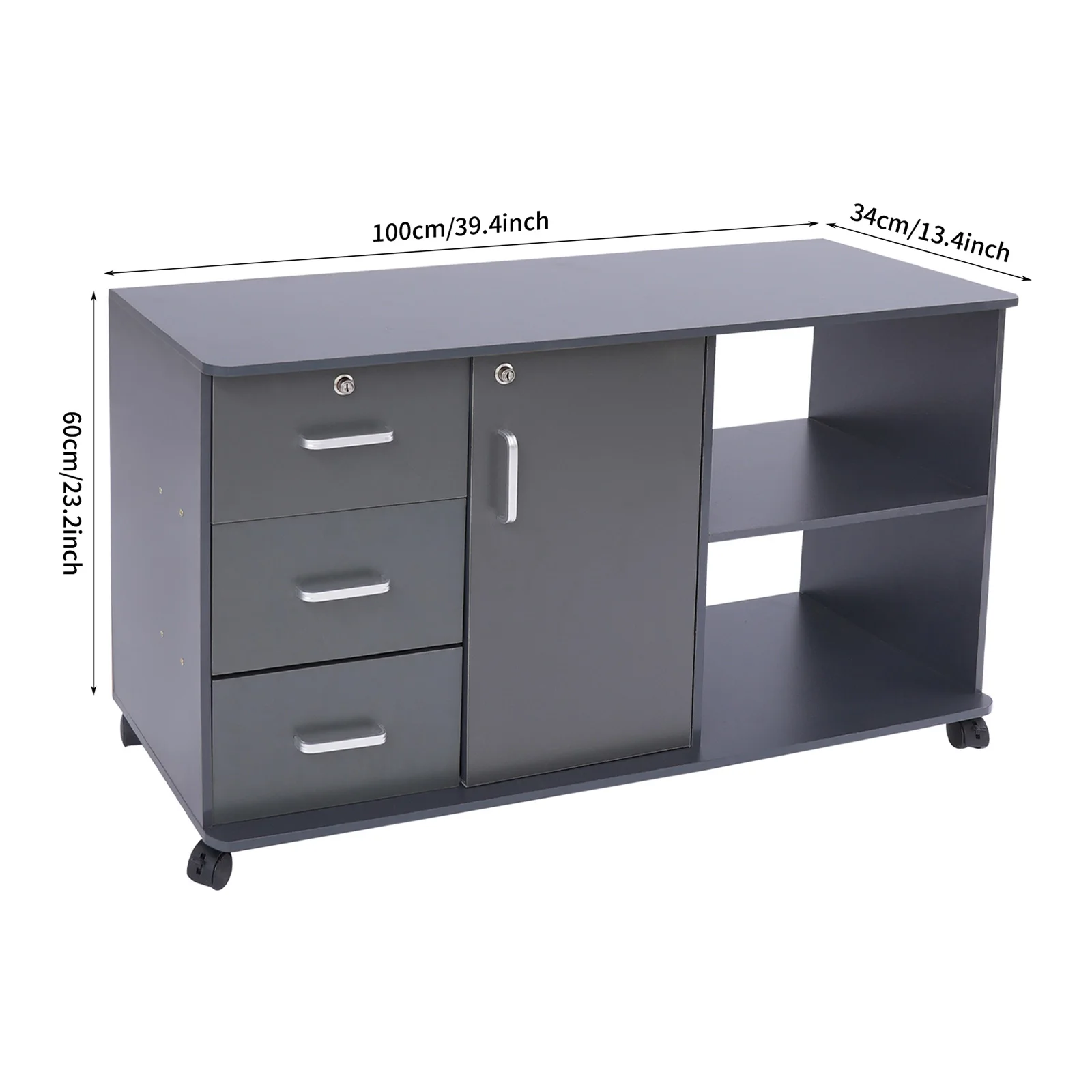 Three Draws, One Door, Two Compartments File Cabinet for office school to store office supplies, folders, personal items