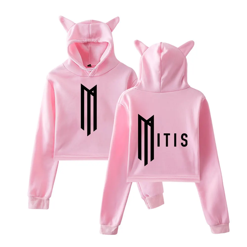 Mitis Cat Ear Hoodie Women Long Sleeve Cropped Sweatshirts Female Casual Streetwear Crop Tops