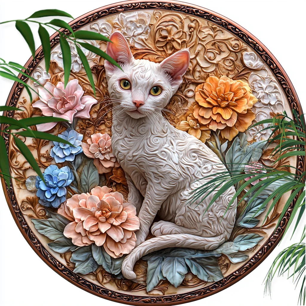 Devon Rex Cat Pet Ornaments - Customized Circular Aluminum Decorative Paintings for Pet Souvenir Tombstones