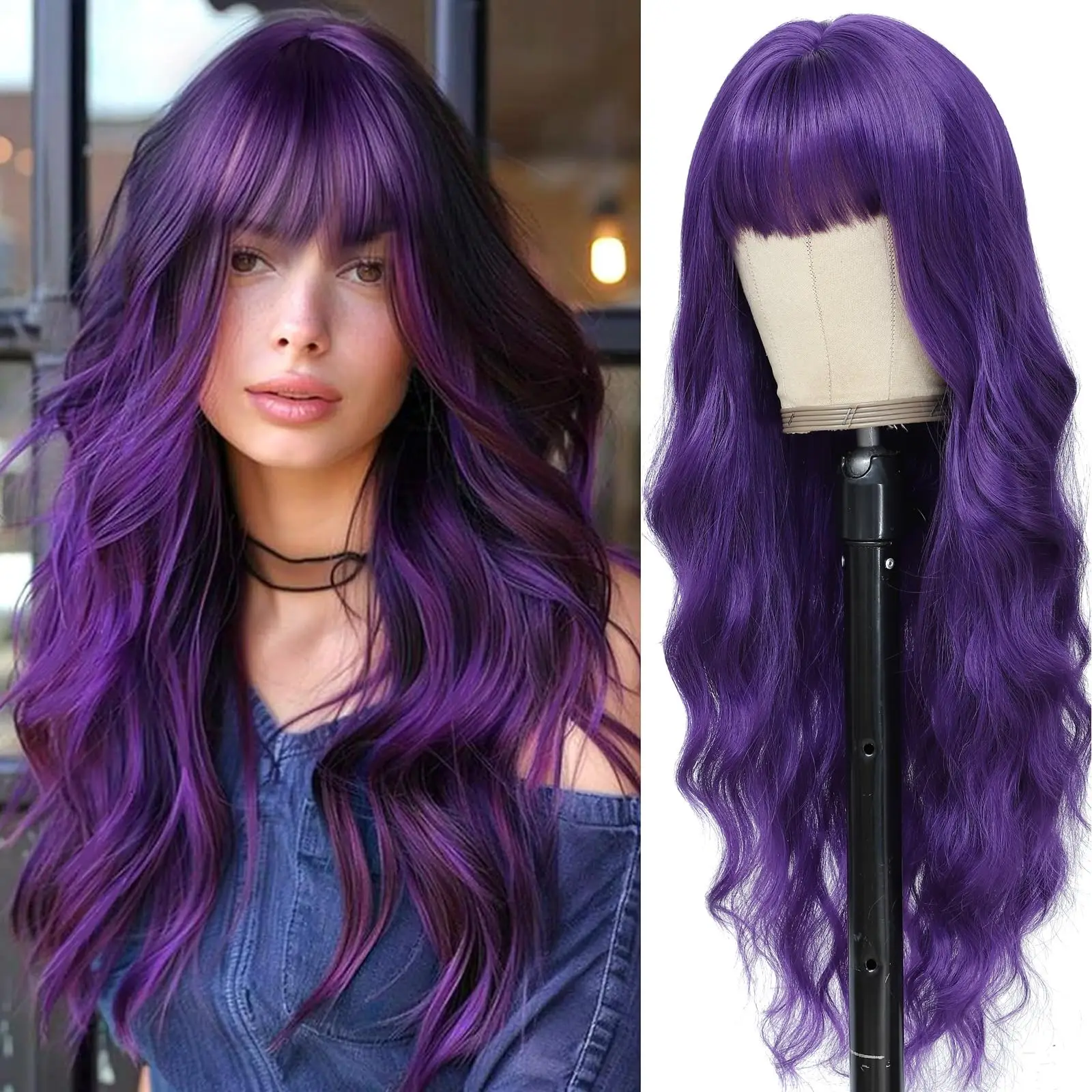 

Light purple synthetic wig with big waves for daily parties, Halloween cosplay, high-temperature hair accessory