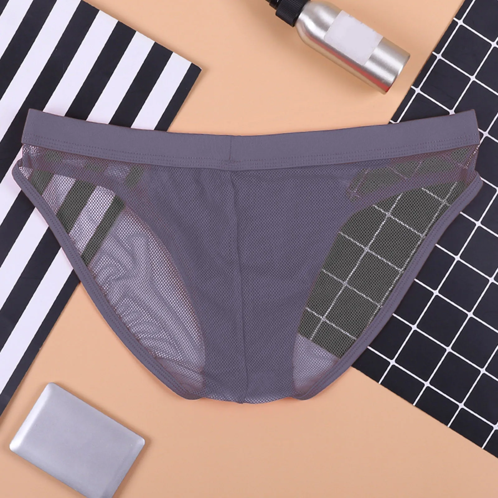 Triangle Panties For Men Sexy Low Rise Briefs Mesh Transparent Underpants Ride Up Seamless Triangle Underwear Man Traceless