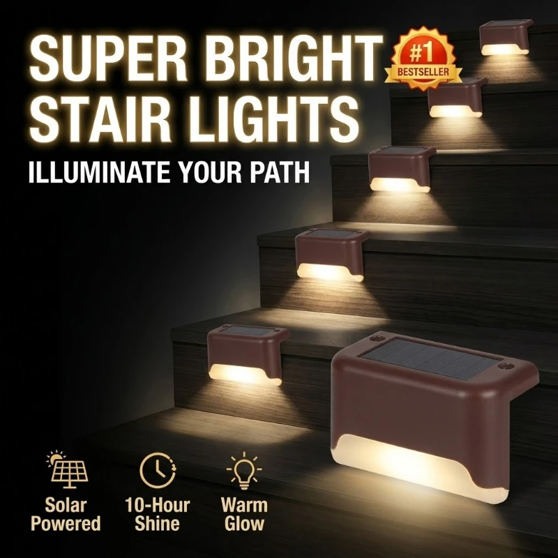 Solar Step Lights Outdoor Waterproof Stair Lights Solar Powered Deck Lights for Patio Stairs Path Yard Driveway Fencing Lighting