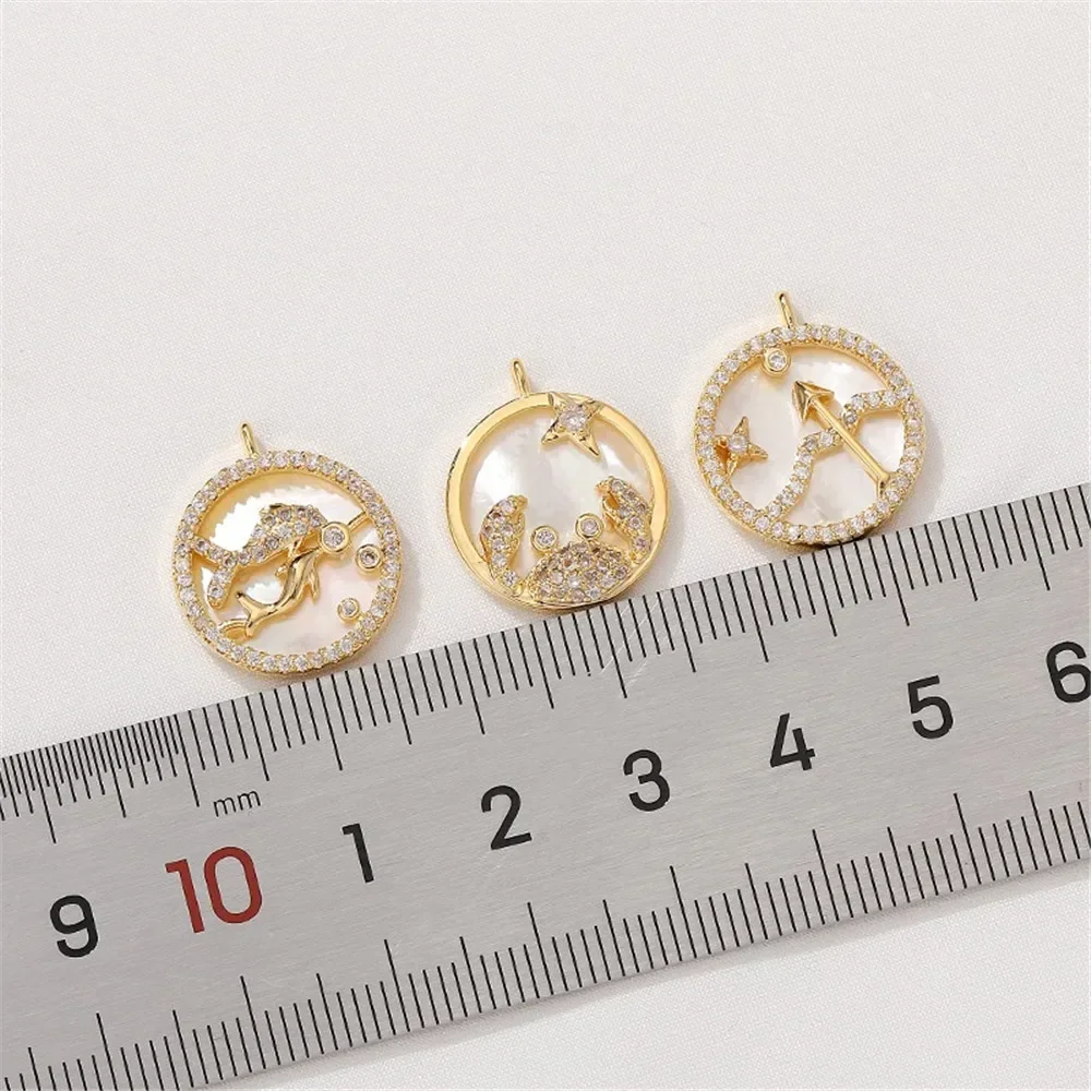 

14K Gold-Color Zodiac Sign Pendant Micro-inlaid Zircon Sea Color Shell DIY Handmade Bracelet Necklace Pendant Accessories L410