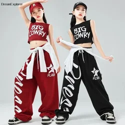 Hip Hop Girls Crop Top Cardigan Street Dance Letter Joggers Pants Kids Streetwear Loose Sweatpants Child Jazz K-pop Clothes Sets