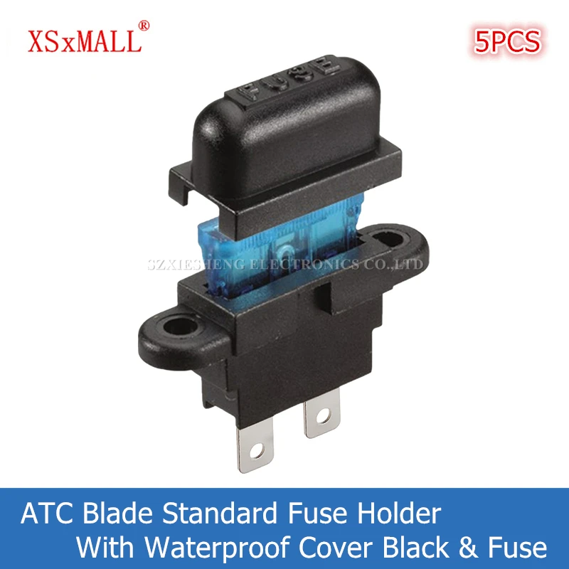 5PCS Waterproof Auto Middle Standard Fuse Holder & Cover Black Panel Mounting With ATC ATO Blade Fuse For Car Boat Truck SUV