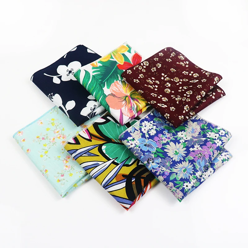 23*23CM Fashion Sunny Floral Handkerchief Cute Top Cotton Polly Handky For Men Casual Flower Mens Pocket Square