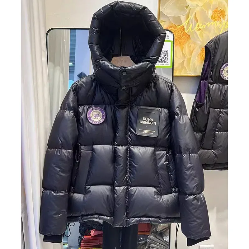 معطف نسائي جديد من القطن باللون الأسود والذهبي، سترات شتوية سميكة ودافئة مبطنة، ملابس خارجية باركر بقلنسوة قابلة للفصل للسيدات