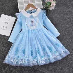 New Disney Princess Dress Girls Dress Spring Autumn Dress Long-sleeved For Children's Clothes Elsa Frozen Party Dress 2-8Y