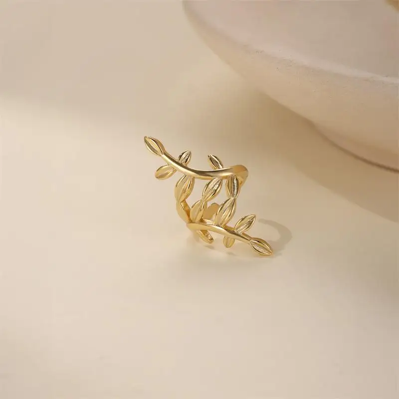 1Pcs Branch Leaf Ear Cuff Non Pierced Ear Clip Vintage Light Weight Copper Ear Jewelry For Women Daily Party Decoration