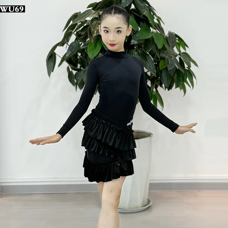 

Женский и детский костюм для латинских танцев на осень и зиму, новый комплект костюмов для латинских танцев с длинными рукавами и высоким воротом