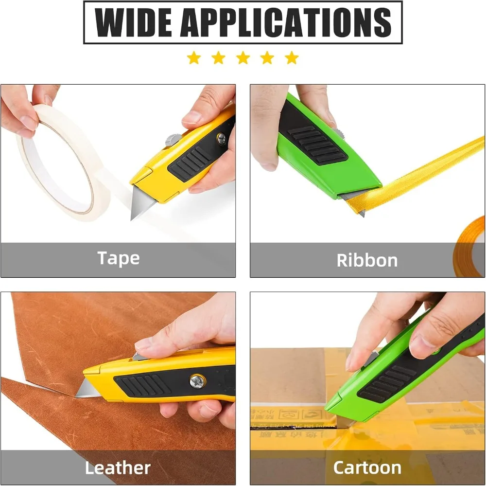 4 Pack Retractable Box Cutters, Utility Knives with 10 Blades, Heavy Duty for Cardboard, Carpet, Paper view 4