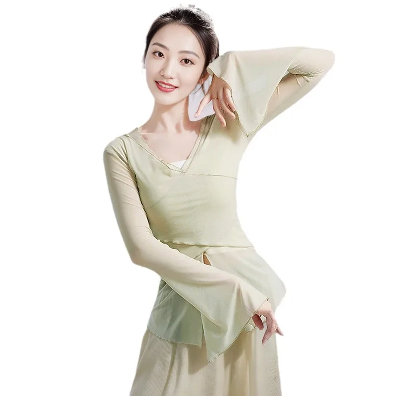 أزياء الرقص الكلاسيكي قافية الجسم ملابس الشاش ممارسة الرقص الشعبي الصيني ملابس الجسم ملابس الفن اختبار القمم