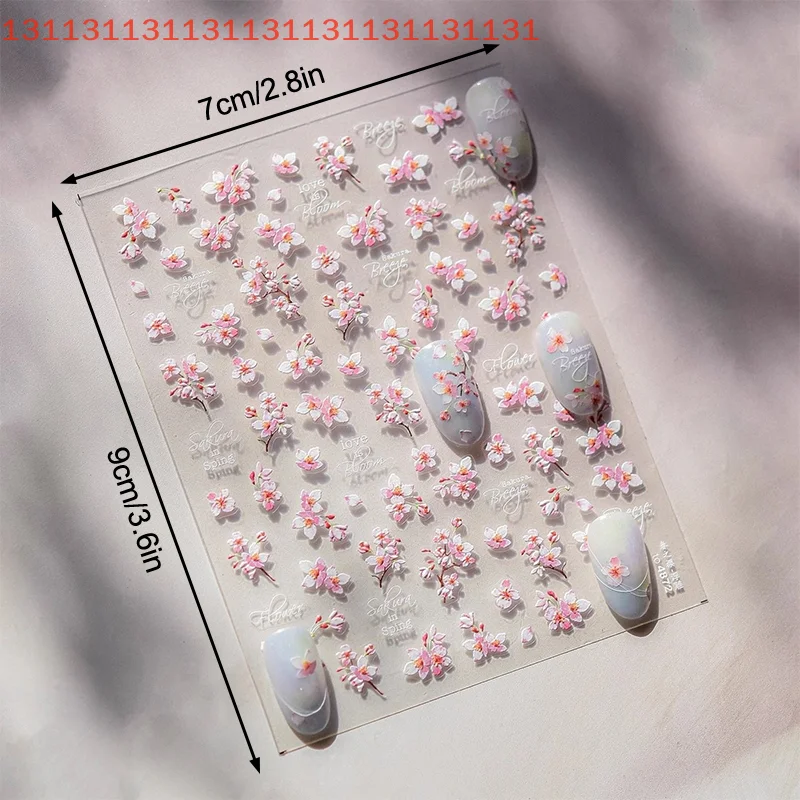 1 قطعة ذاتية اللصق مسمار الفن الديكور الصحافة على الزهور ملصقات ل مانيكير الديكور 5D لينة الإغاثة ساكورا مسمار ملصقات #2