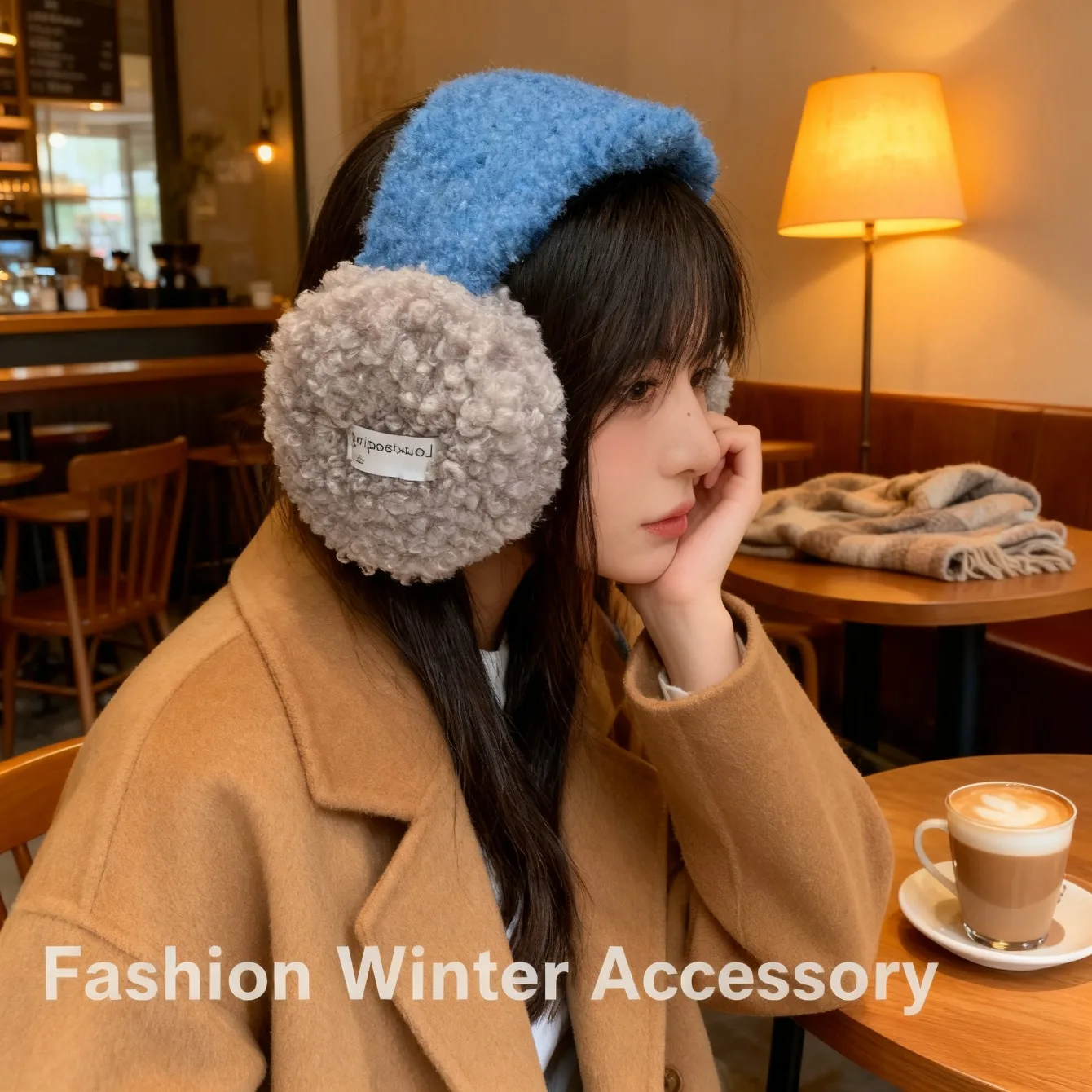 

Женские теплые наушники из овечьей шерсти, зимние ветрозащитные наушники с галстуком, милые наушники для езды на велосипеде на открытом воздухе