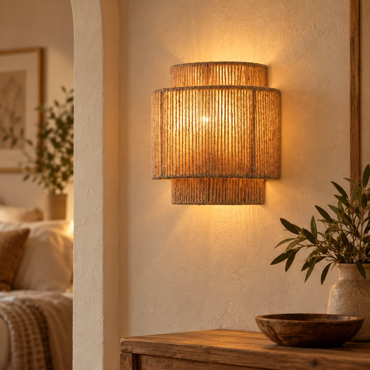 JOYINLED 23 X 25cm Wall Light Fixture Home Vintage Design Hand-woven Hemp Rope E27 Led Wall Lamp for Bedroom Living Room Hallway