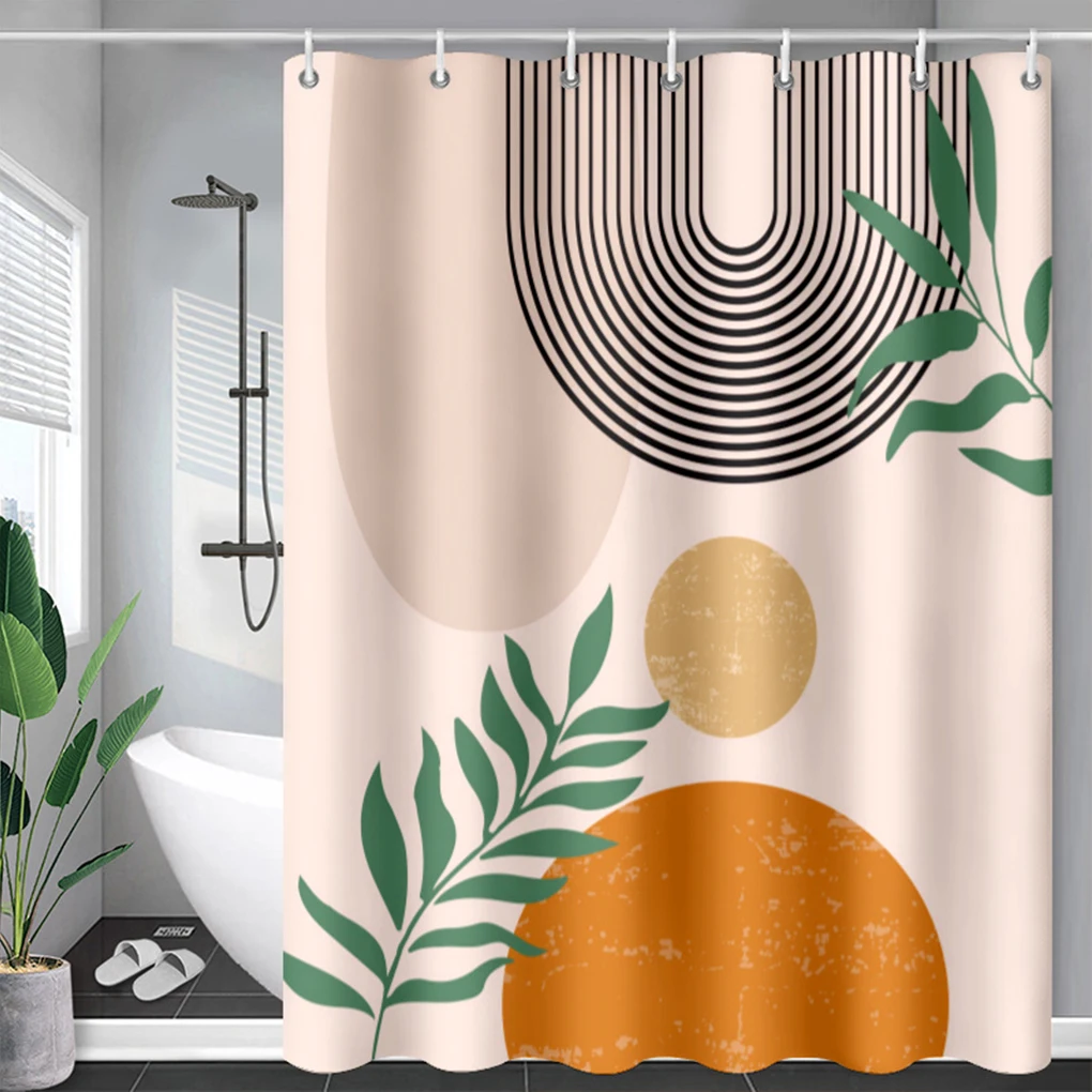 Bath Curtain with 12 Hooks Abstract Washable Polyester Waterproof Door Screen Hanging Curtains Home Bathroom Decoration