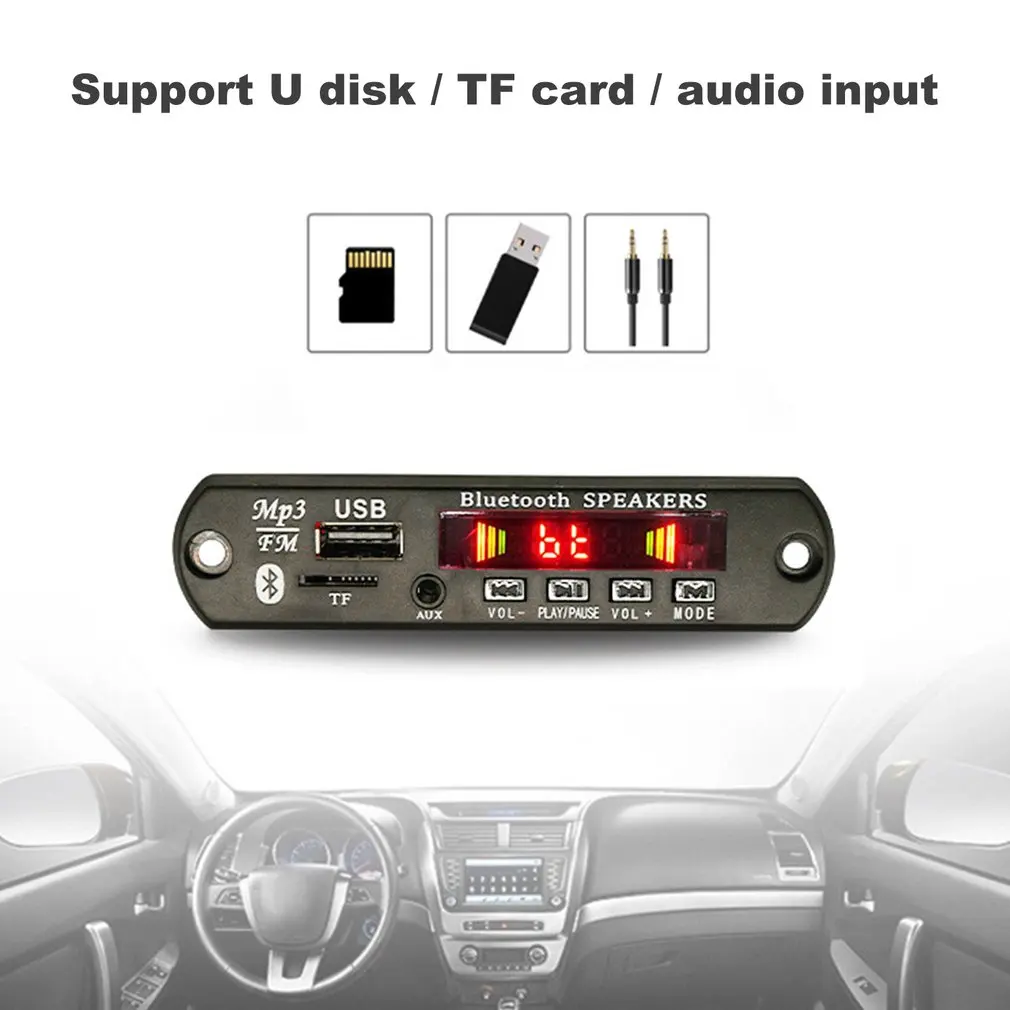 Wireless Bluetooth 5.0 12V MP3 WMA Decoder Board Car Audio USB TF FM Radio Module Color Screen MP3 Player with Remote Control