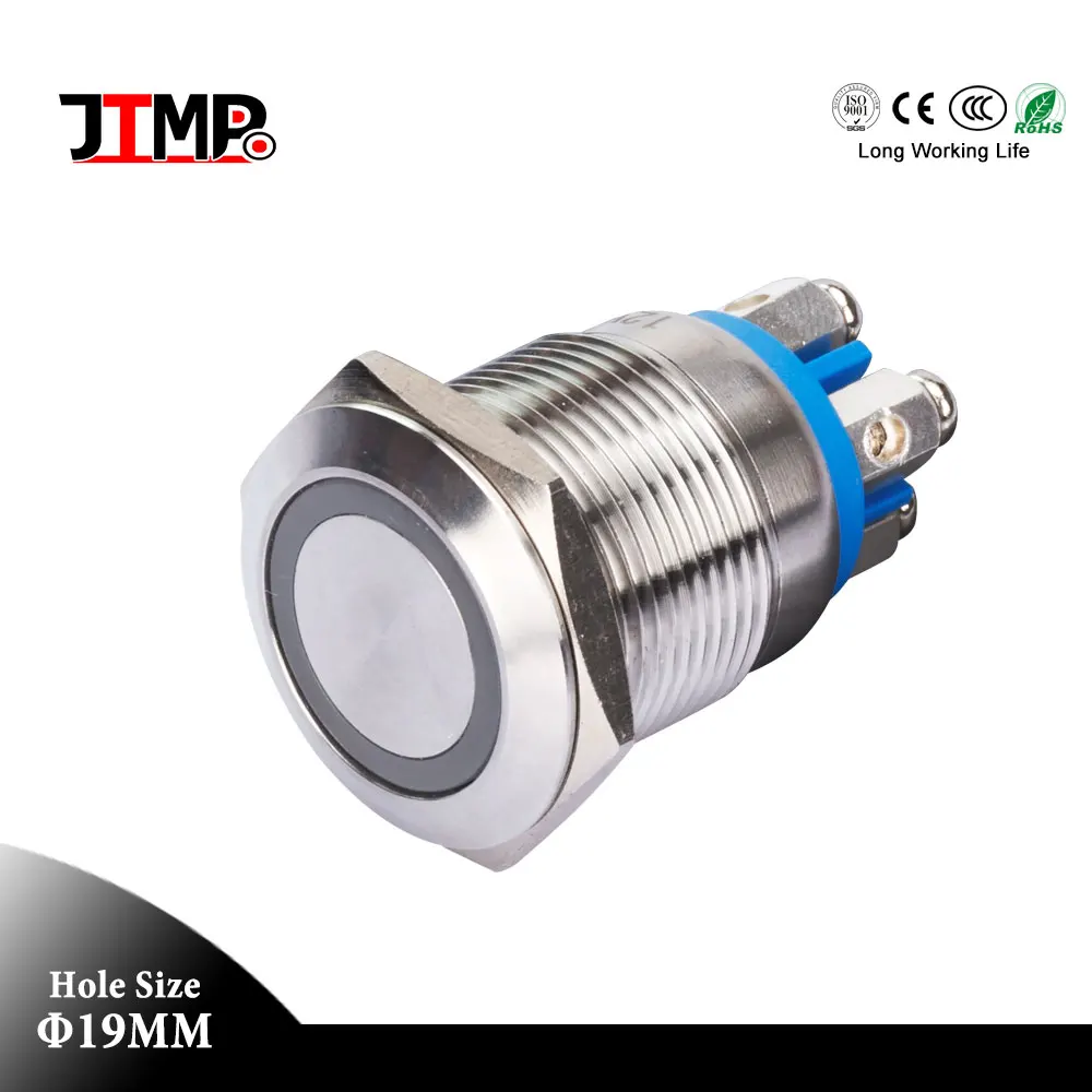 

Оптовая продажа, мгновенный самосброс, водонепроницаемый 19 мм, кнопочный переключатель с плоской головкой и подсветкой