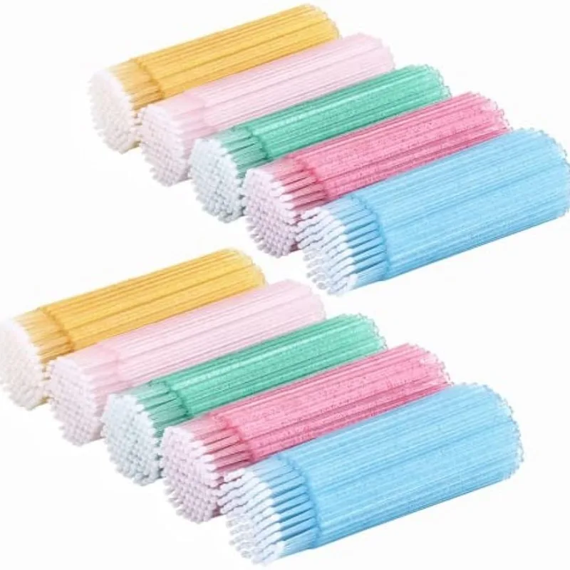 500/1000 Pcs  Applicators Disposable Microswabs for Eyelash Extensions Micro Wands Spoolie 5 Color Crystal Microbrushes