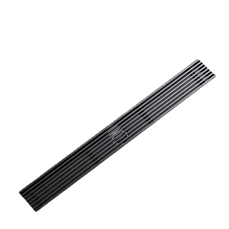 Black 304 Stainless Steel Long Floor Drain Strip Bathroom Odor Preventer Shower Room Rectangular Large Displacement Side Row