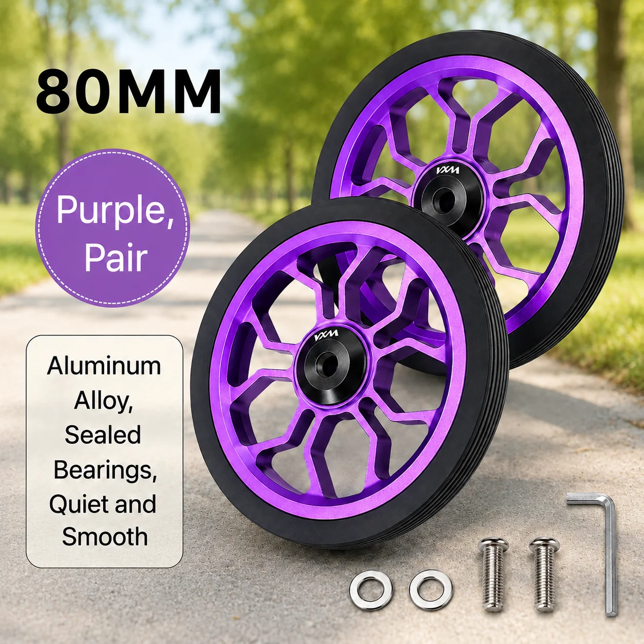 VXM 80MM Faltbares Fahrrad Easywheel, großes Easy Wheel aus Aluminiumlegierung, modifizierte, gedichtete Lager-Schubräder für Brompton – Detail 8