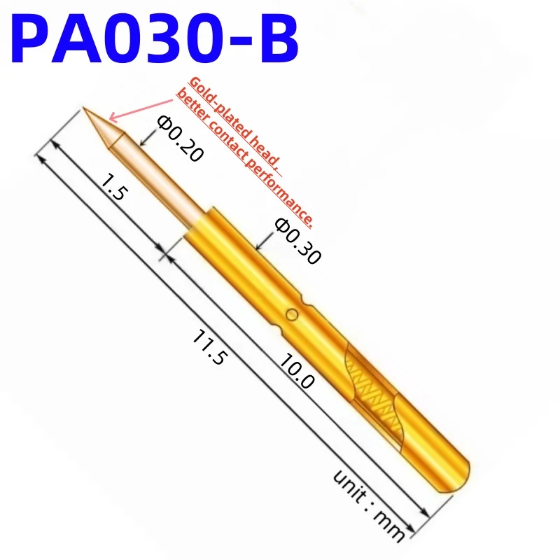 20/100PCS PA030-B1 Spring Test Probe PA030-B Test Pin Test Tool 11.5mm 0.30mm Gold Needle Tip Dia 0.20mm Pogo Pin P030-B P030-B1