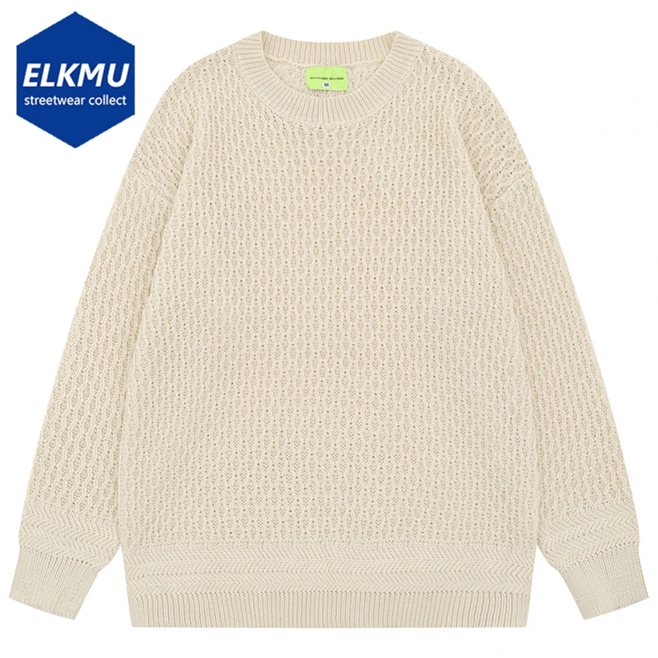 

2025 Oversized Sweaters Men Solid Loose Knitted Jumper Streetwear Harajuku Hip Hop Pullover Sweaters Knitwear