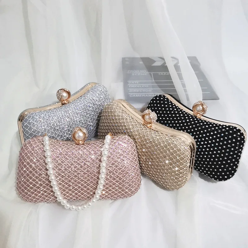 

2025 Trend Women Luxury Diamond Embroidery Pearl Clutch Bag Banquet Match Evening Gown Party Handbag Golden Moon Shoulder Purse