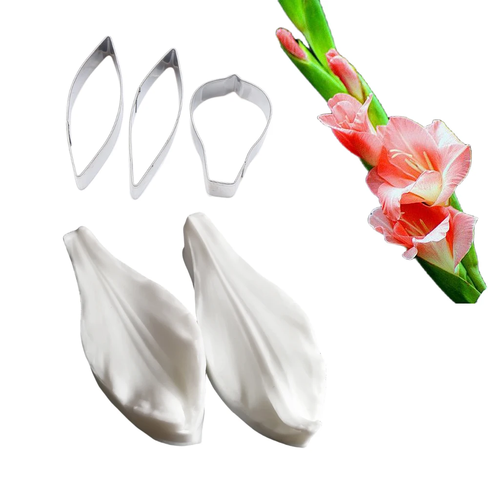 5PCS Gumpaste Sugar Petal Veiner&Cutter Silicone Mould Gladiolus Flower Clay Resin Baking Accessories and Tools силиконов