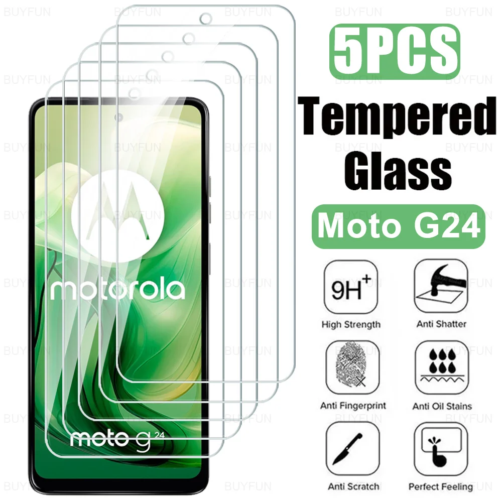 5Pcs For Motorola Moto G24 Screen Protector For Moto G04 G04s G14 G 24 Power G34 G54 G64 G84 5G Case Tempered Glass Cover Film