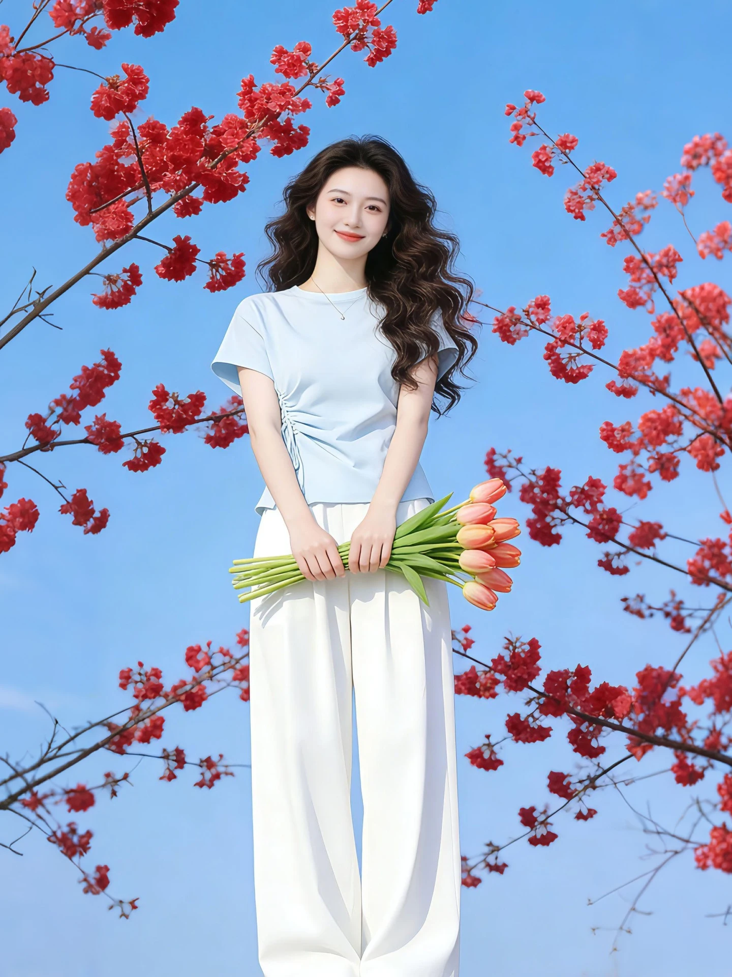 

Summer 2026 Women's Commute Style Short Sleeve T-Shirt And High Waist Wide Leg Pants Two Piece Set Slimming Fashionable