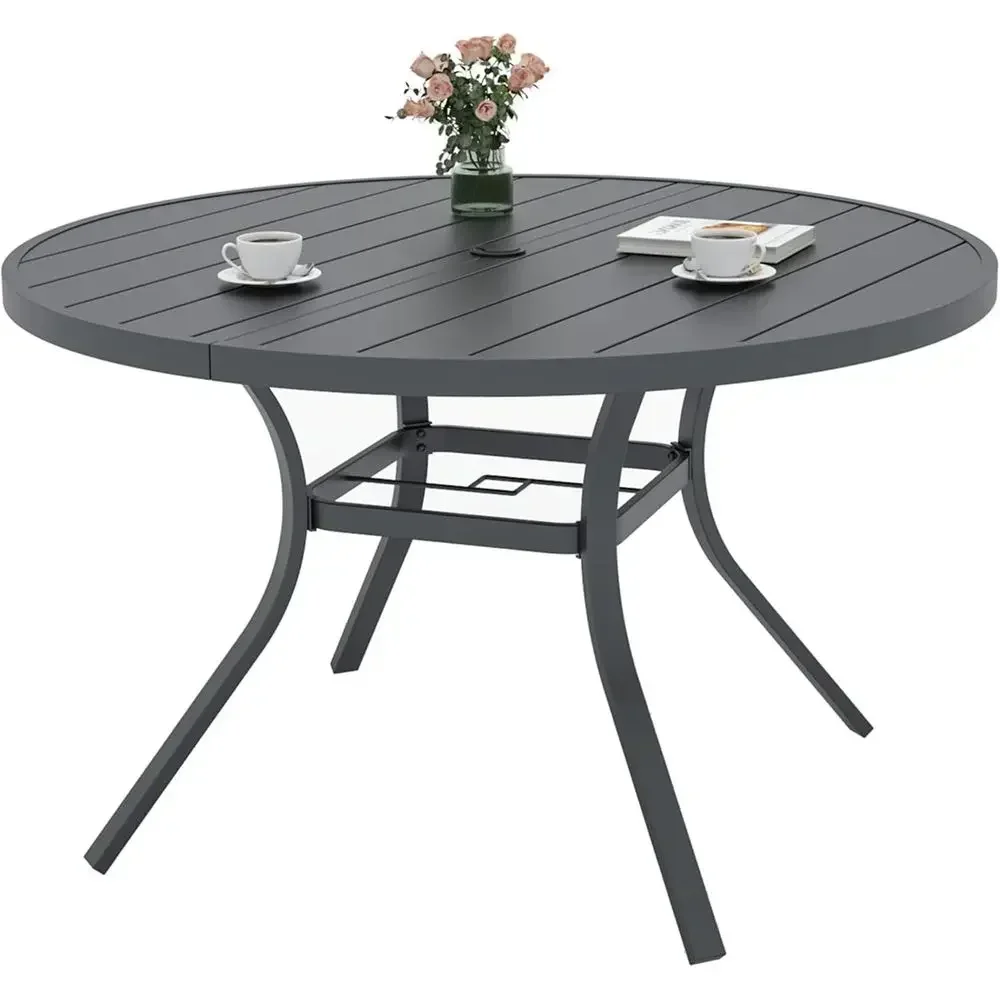 5-Piece Outdoor Dining Set with 4 Swivel Chairs and 48 Round Table in Navy Blue