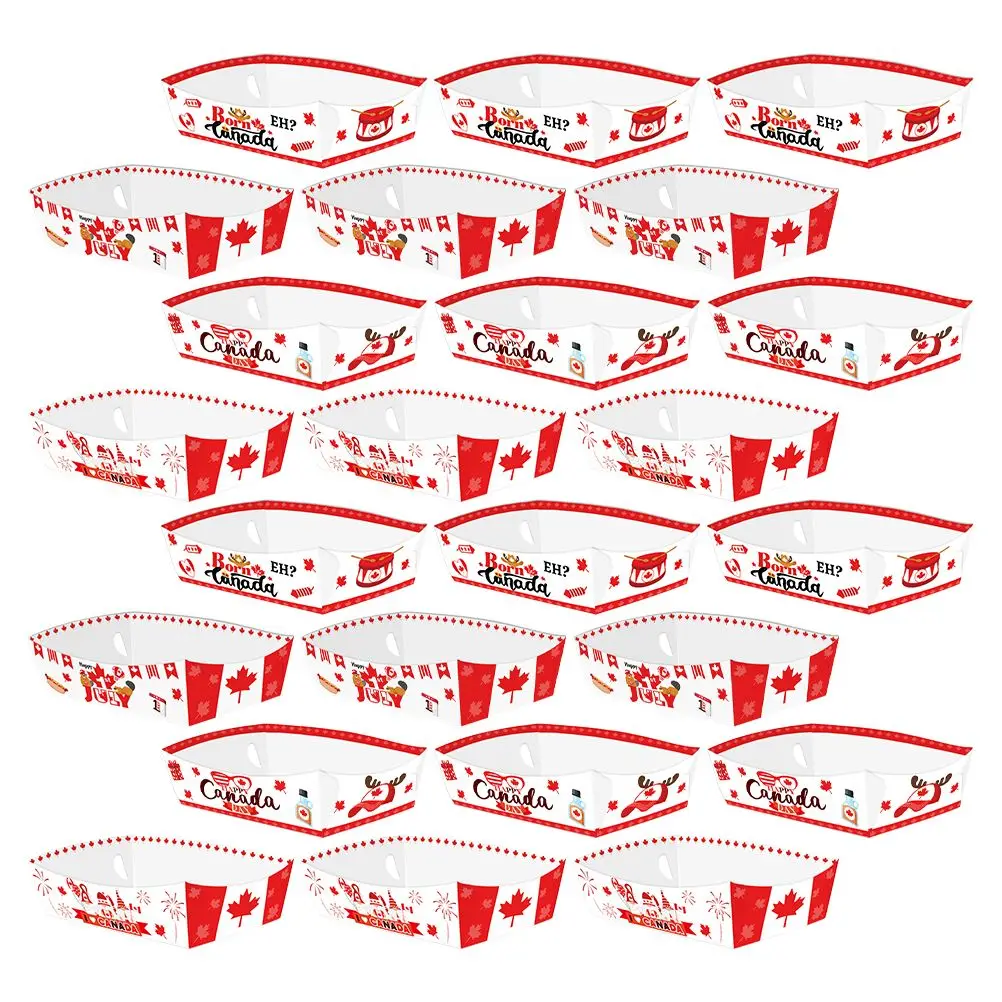 

24 Pcs Canadian Ship Paper Trays Food Grade Game Day Snack Hot Dog Taco Bowls Concession Boats Party Supplies