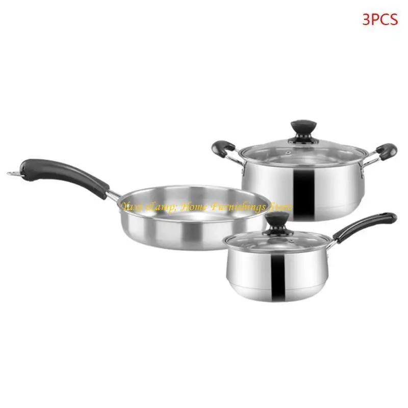 W8EA Cookware Set Stainless Steel Pots Composite Bottom Saucepan Saute Steak Pan Non Fry Pan with Lids Kitchenware Set
