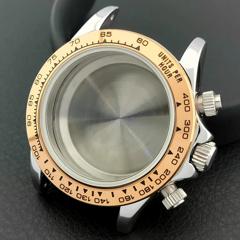 39-mm-Uhrenarmband aus Metall für Herren, passend für das VK63-Uhrwerk, mit Saphirglas, in den Farben Silber, Roségold und Schwarz, Uhrenzubehörteile. – Detail 11