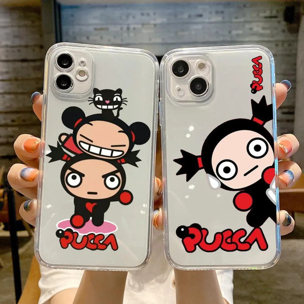 Fashion Cute cartoon Pucca Phone Case FOR IPhone 15 14 13 12 11 Pro 14 15 Plus 13 Pro MAX XR XS Woman Transparent Covers