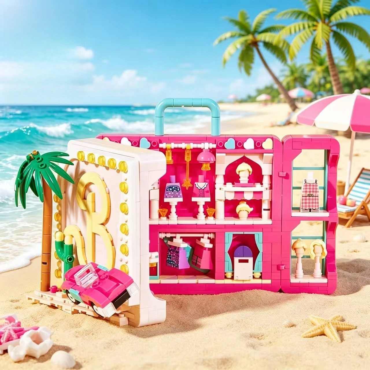 new-830pcs-dream-wardrobe-model-building-blocks-pink-hand-luggage-clothes-hats-skirts-bricks-toys-for-girls-christmas-diy-gifts