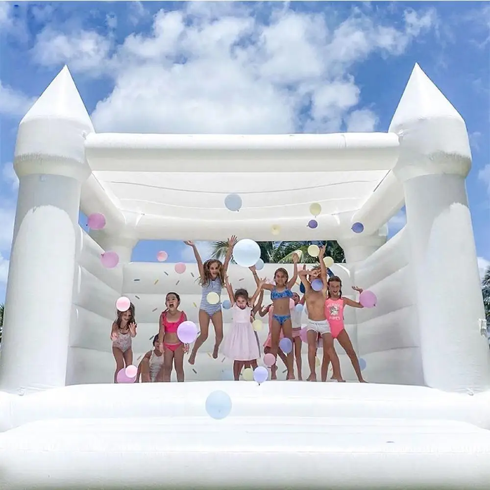 All White Wedding Bouncy Castle With EN14960 Certified Commercial Inflatable Bounce House For Adults Kids Event Rental