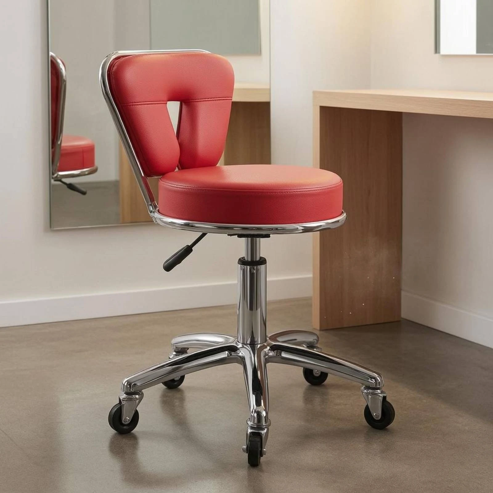 chaise-de-salon-reglable-en-hauteur-avec-decoupe-centrale-pivotante-a-roulettes-et-levier-lateral-pour-coiffeurs