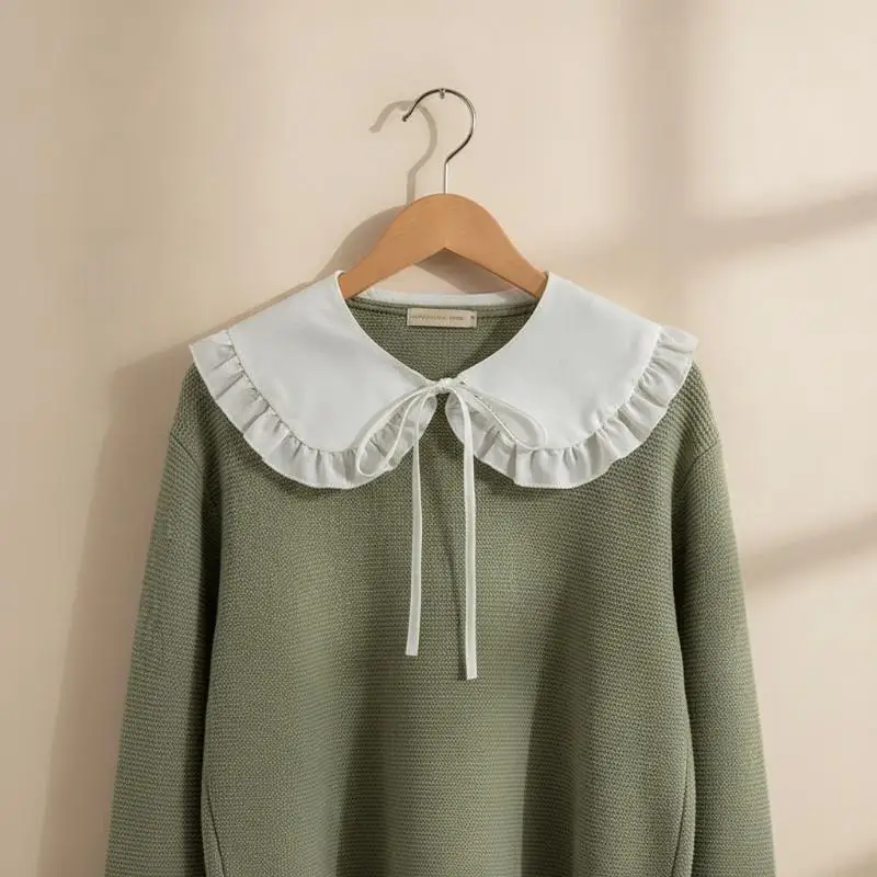 White Shawl For Doll False Fake Collar For Women Girls Ruffled Trim Detachable Half Shirt Lapel Blouse Lace-Up Bandage