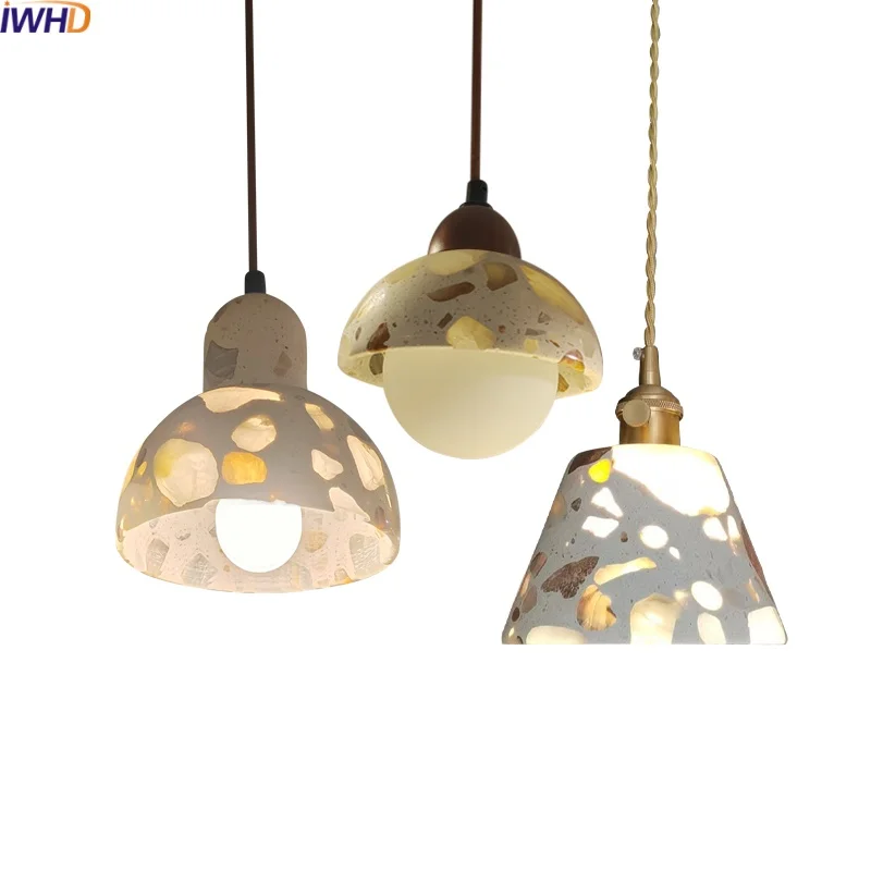 

IWHD Terrazzo Wood LED Pendant Lights Decoration Balcony Living Room Bedroom Creative Designers Hanging Lamp Luminaire Suspendu