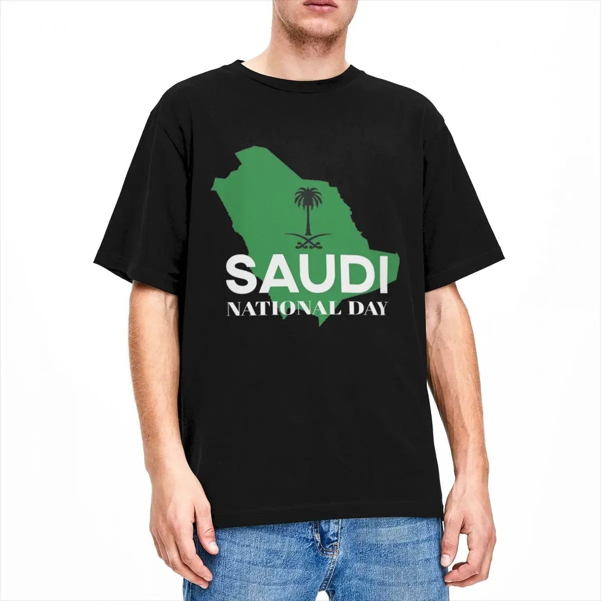 Saudi National Day T Shirt Merchandise Men Women\'s 100% Cotton Humor Crewneck Funny Holiday Tee Short Sleeve Clothes All Seasons