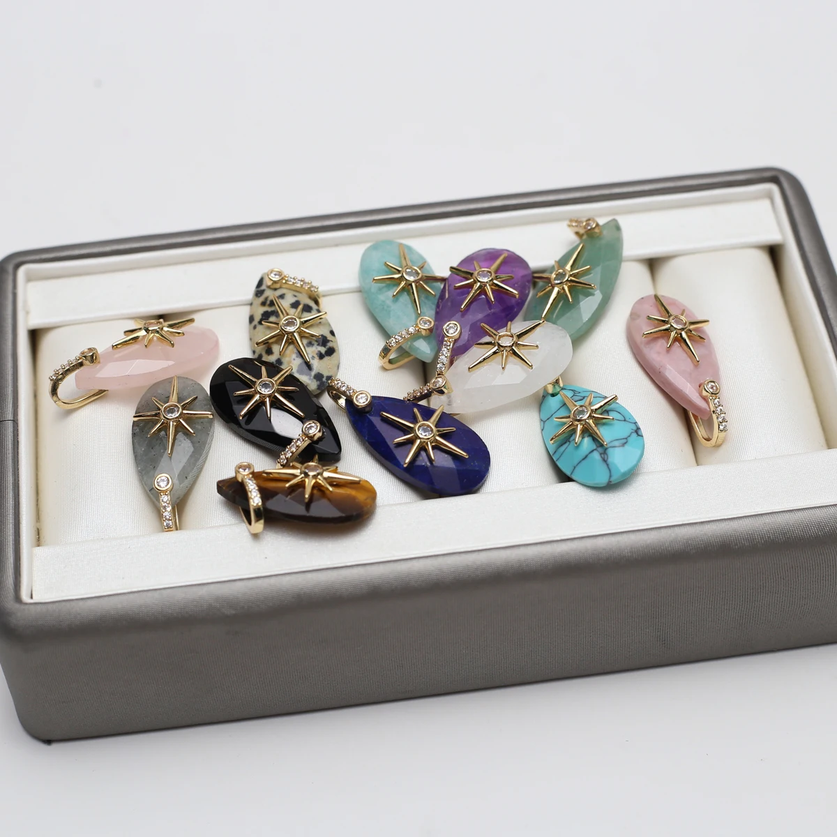 

Diamond Pendant Natural Stone Agates/Lapis Long Drop-Shaped Pendant For Jewelry Making DIY Necklace Bracelet Earrings Accessory