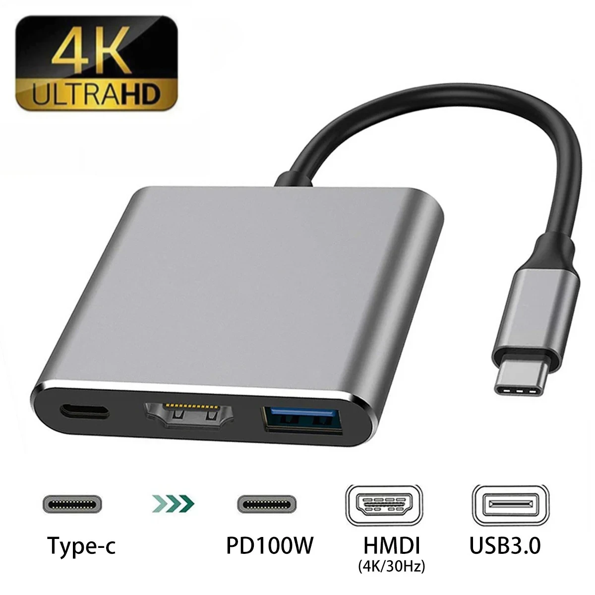 yZ[zUSB-C to HDMIΉ 3 in 1 P[uRo[^[ Samsung Huawei iPad Mac NSp USB 3.0 Type C to HD 4K USB 3.0 A_v^[P[u