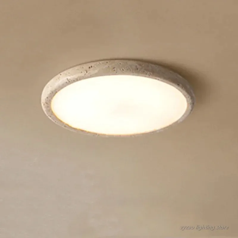 Kreisförmige Deckenleuchte aus gelbem Stein im Wabi Sabi-Stil, LED-Deckenleuchte aus Travertin, Schlafzimmer-Korridor-Leuchte
