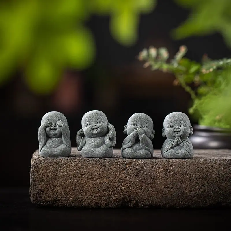 1/4 Pièces Statues de Petits Moines en Pierre Mignons, Décoration d'Intérieur avec Ambiance Zen Sereine pour Espace de Méditation, Bureau, Extérieur, Cadeaux Significatifs
