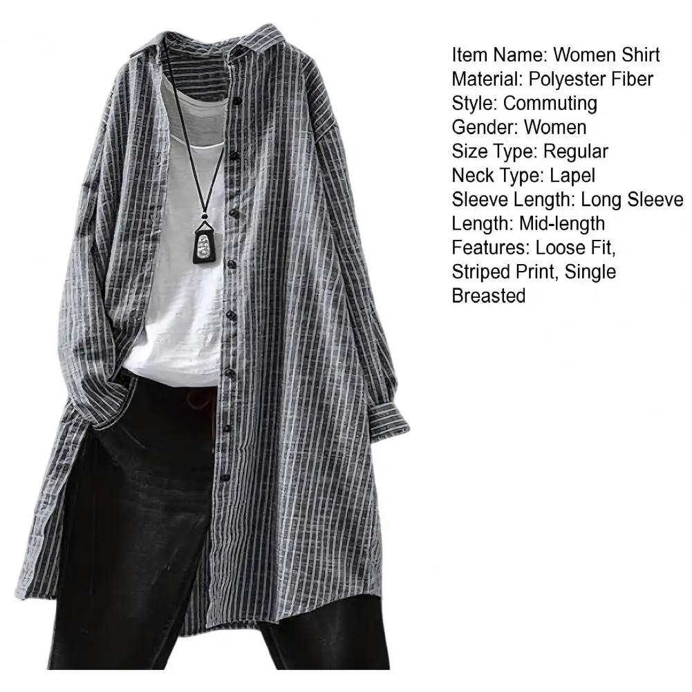 

Женская блузка в полоску, рубашка с длинным рукавом, куртка, весна-лето 2026, длинная рубашка, свободный крой, женская одежда