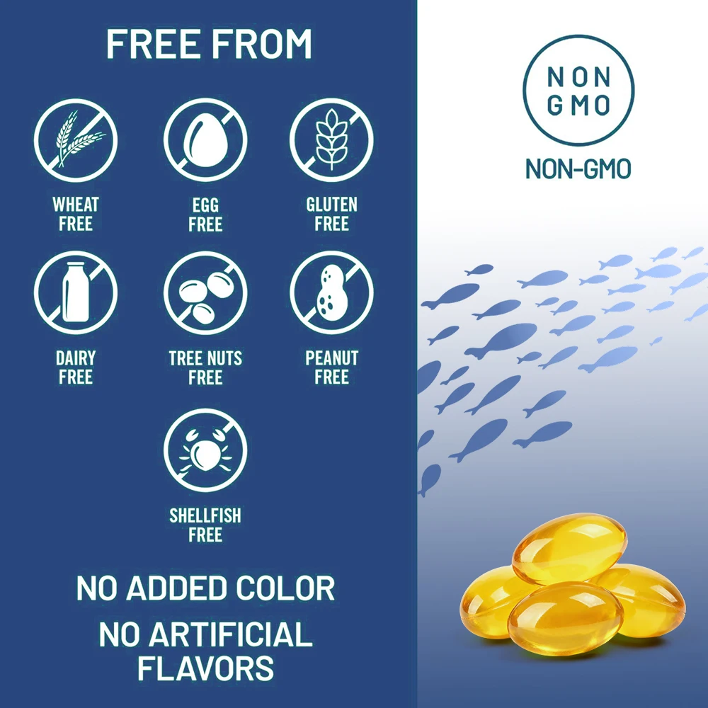 Triple Strength Omega 3 Fish Oil, EPA & DHA Rich, Heart Brain Eye Support, Skin Hair & Nervous System Health, High Absorption - view 6